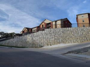 Ledgestone-textured Redi-Rock Retaining Wall at The Lodges